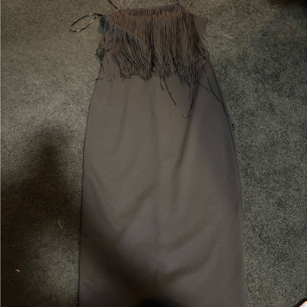 Zara Black Midi Dress with Fringe Detail
